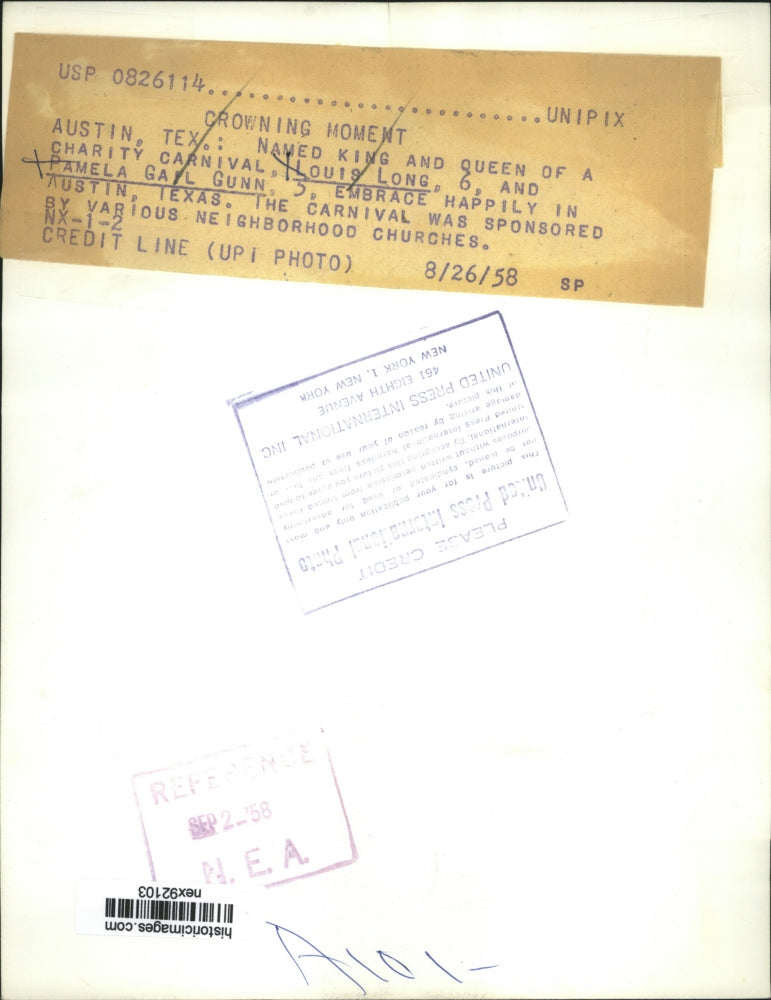 1958 Press Photo Louis Long & Pamela Gail Gunn Carnival King & Queen in Austin