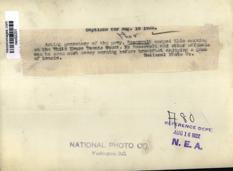 Load image into Gallery viewer, 1922 Press Photo Theodore Roosevelt Playing at White House Tennis Court
