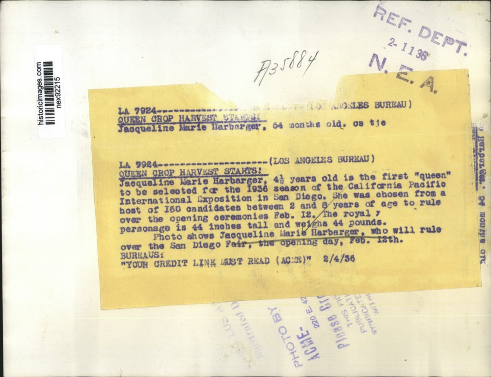 1936 Press Photo Jacqueline Marie Harberger at Pacific International Exposition
