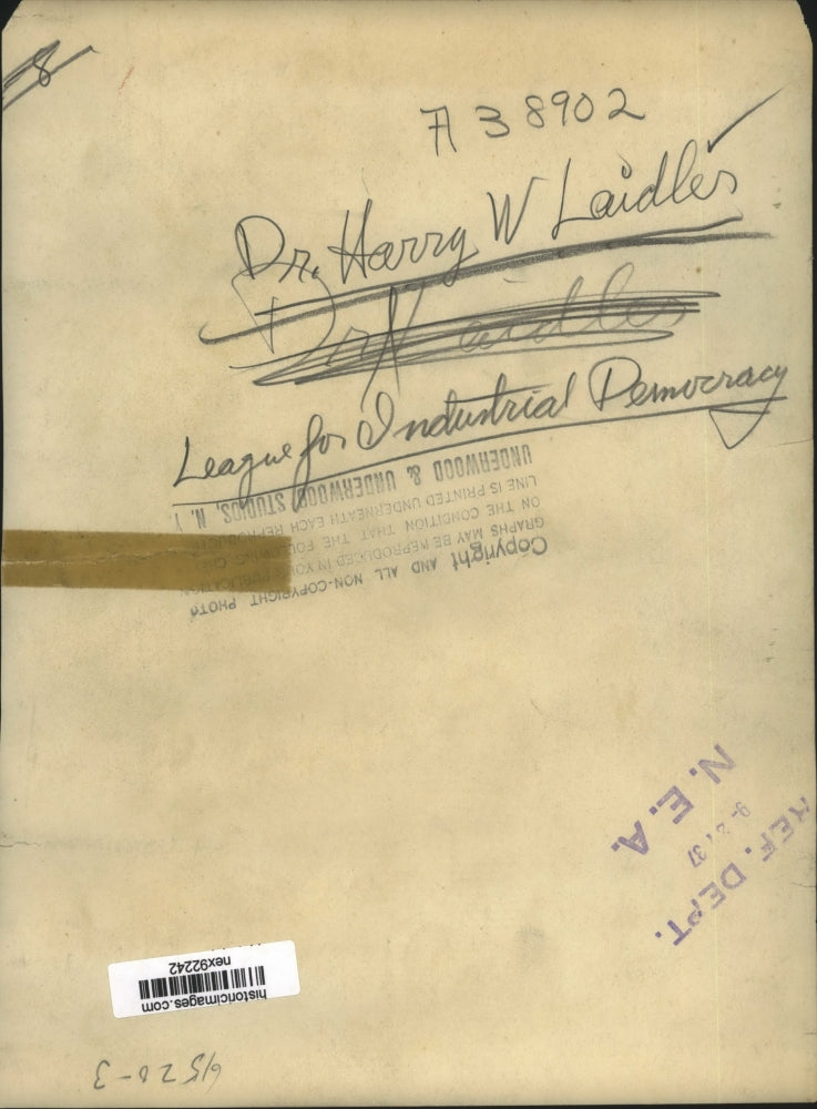 1937 Press Photo Dr Harry W Leidler League for Industrial Democracy