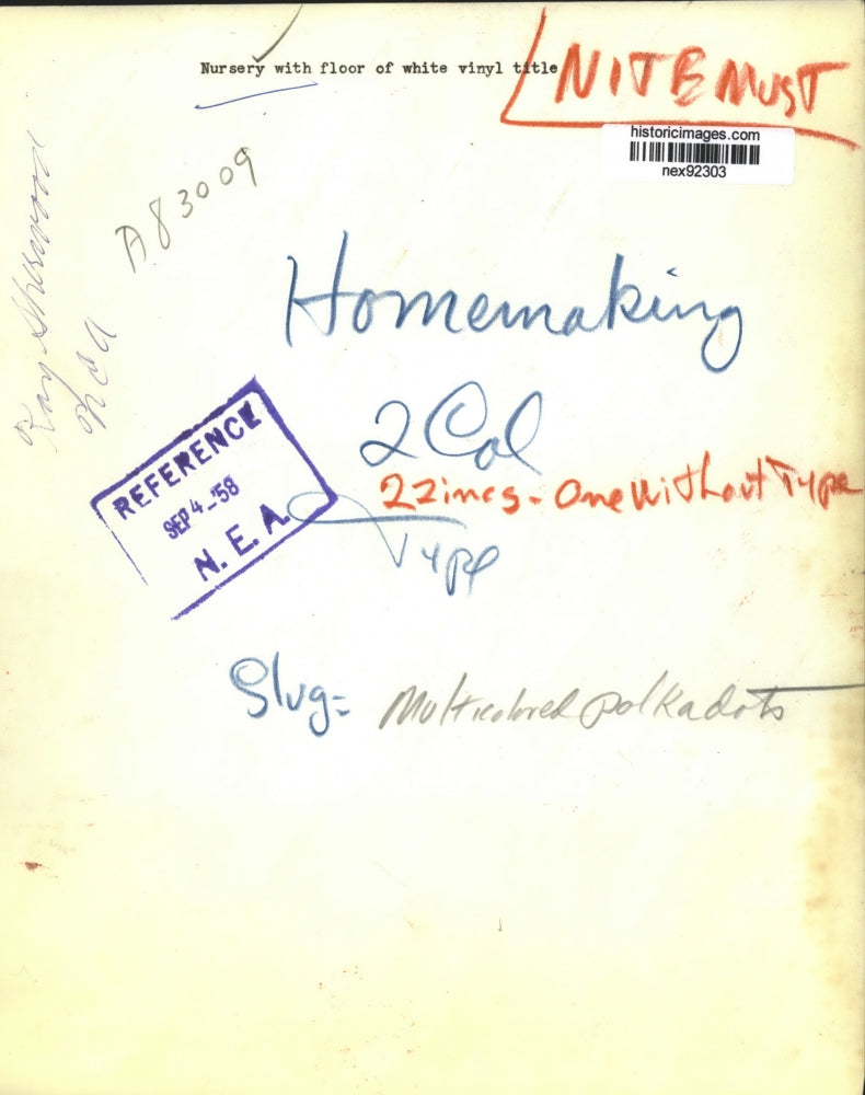 1958 Press Photo Nursery with Floor of White Vinyl Tile