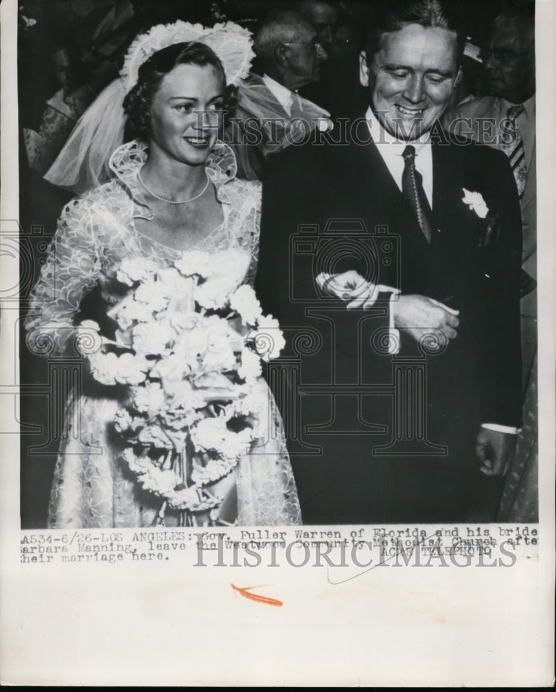 1949 Press Photo Governor Fuller Warren Marrying Barbara Manning in LA