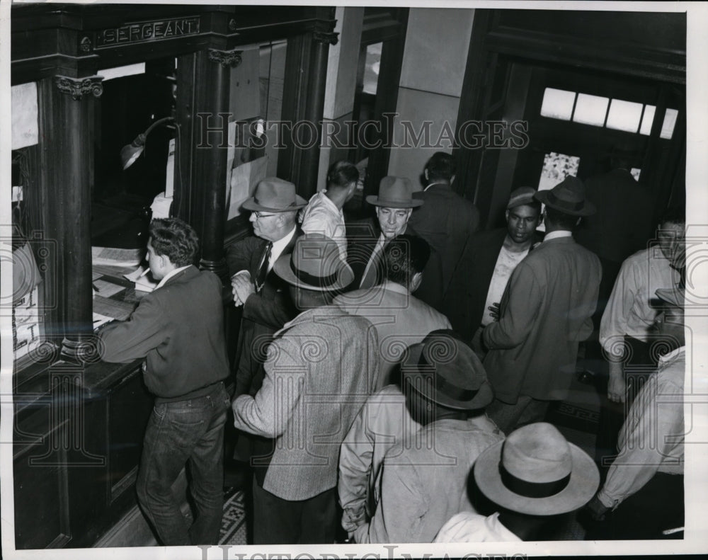 1952 Press Photo Picketers Arrested at Gates of International Harvester Company