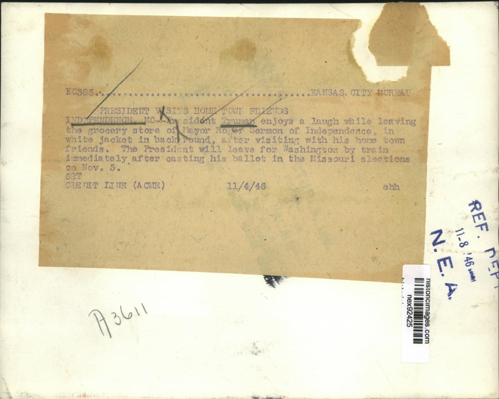 1946 Press Photo President Truman Visits Hometown Independence Missouri