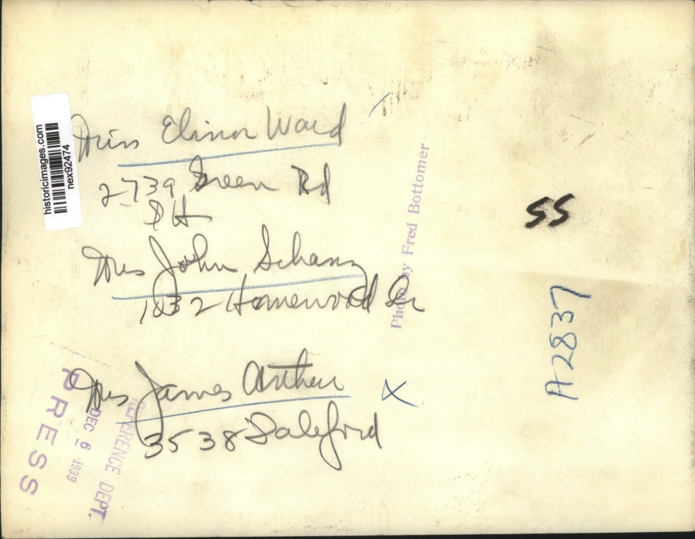 1939 Press Photo Doris Elinor Ward, Mrs John Schanz & Mrs James Arthur Meeting