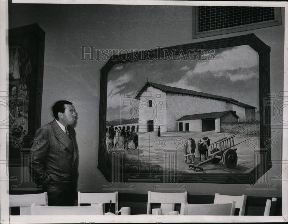 1937 Press Photo Prisoner at San Quentin Paints Murals of Prison Walls