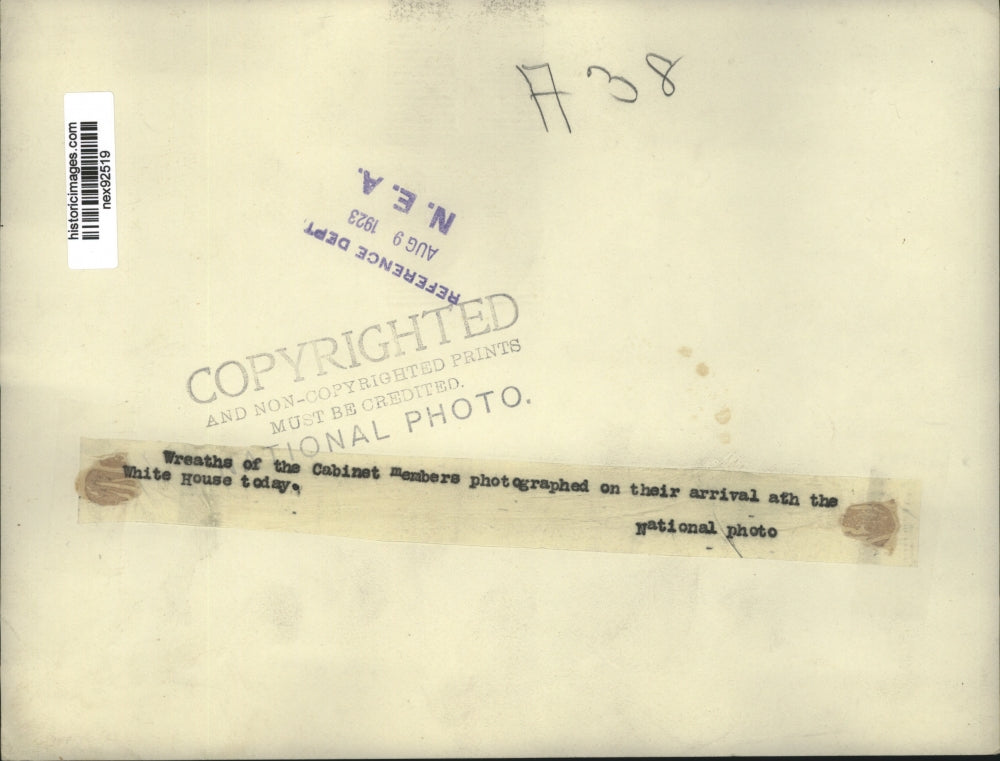 1923 Press Photo Wreaths of Cabinet Members at President Harding's Funeral