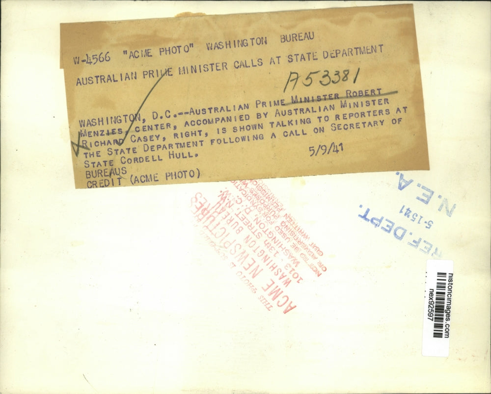 1941 Press Photo Australian Prime Minister Robert Menzies & Minister Casey