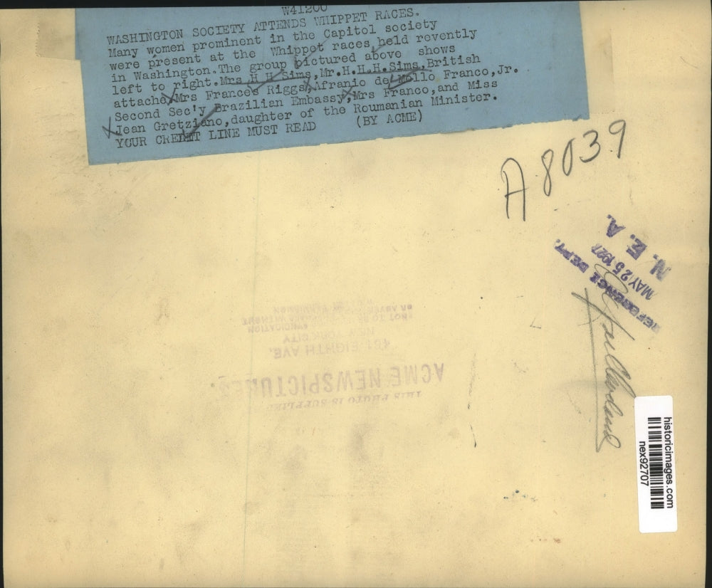 1927 Press Photo Washington Society Members at Whippet Races in Washington