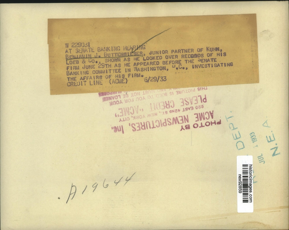 1933 Press Photo Benjamin Buttenwieser Attorney at Senate Banking Committee