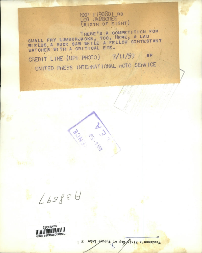 1959 Press Photo Young Lumberjacks in Contest