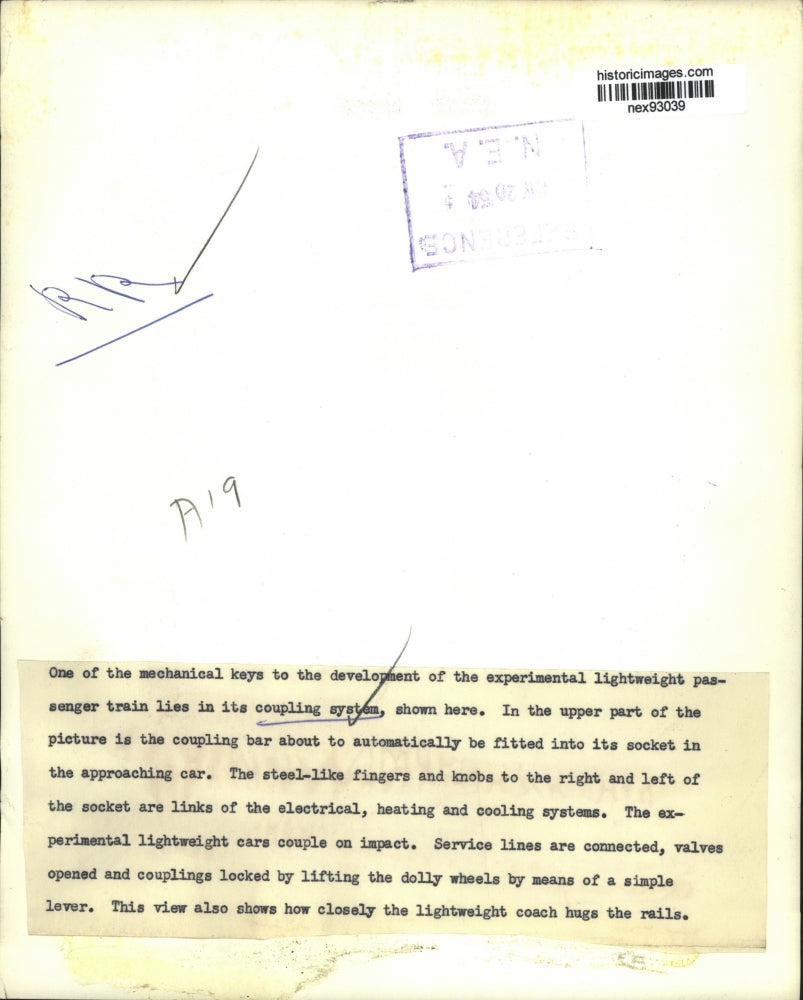 1954 Press Photo Experimental Passenger Trains Coupling System