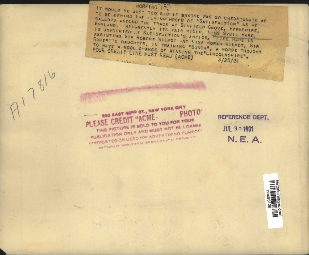 1931 Press Photo Sybil Hare Training Bunch Has Good Chance to Win Lincolnshire