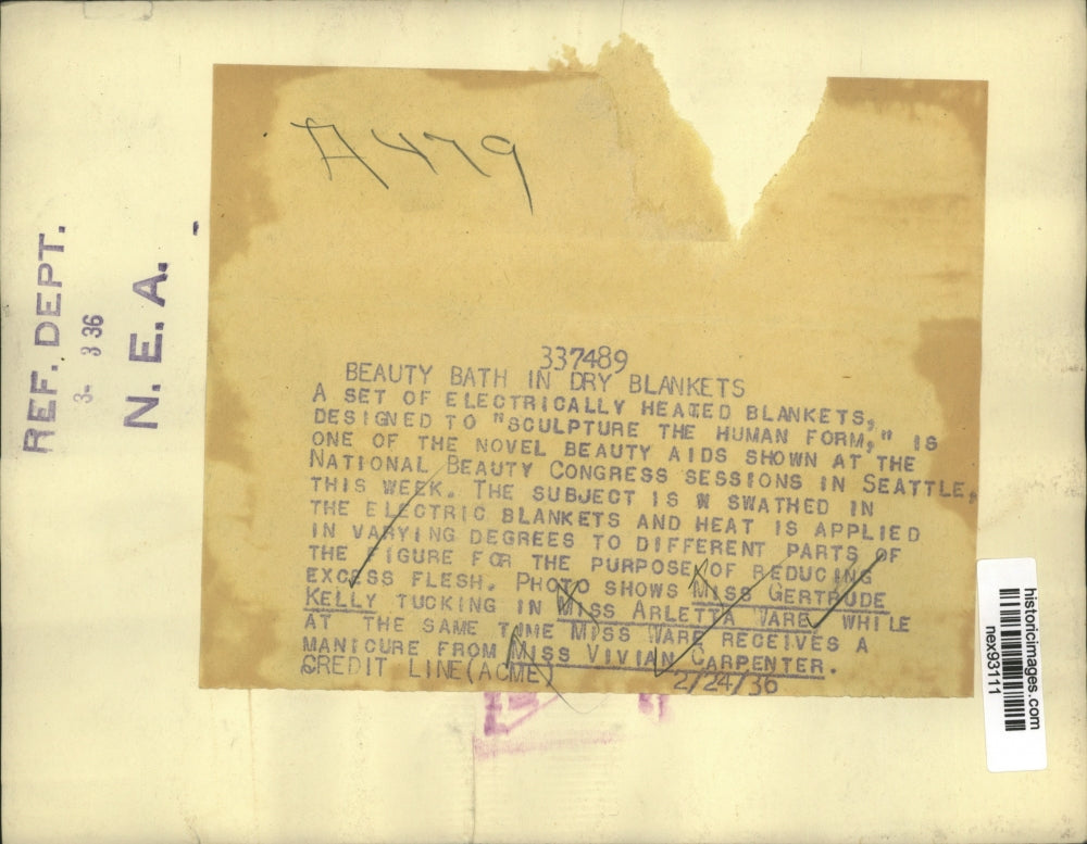 1936 Press Photo Electric Blankets Debut at National Beauty Congress Sessions