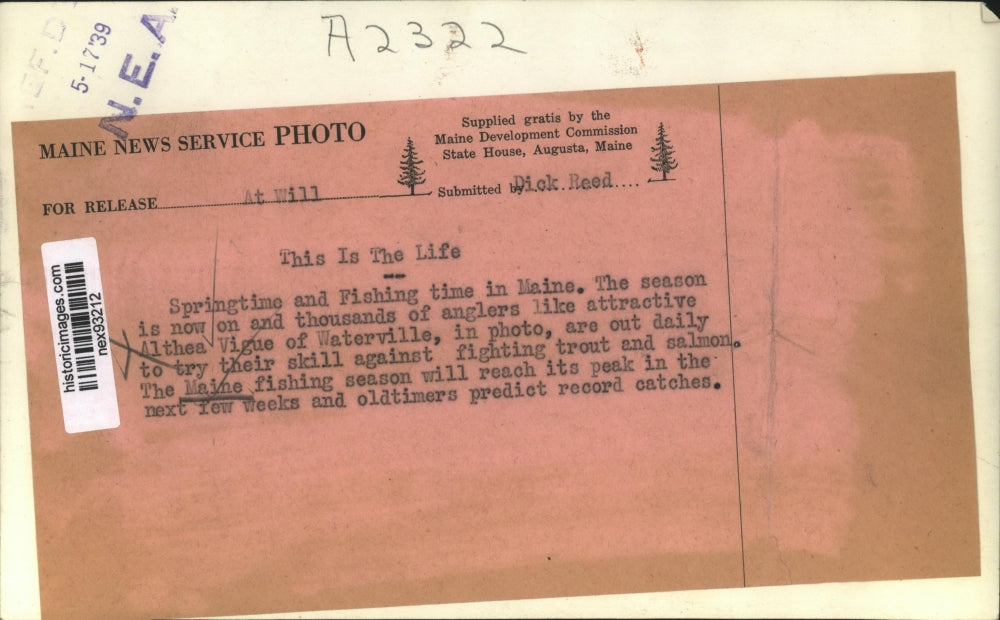 1939 Press Photo Althea Vigue of Waterville Trout & Salmon Fishing in Maine