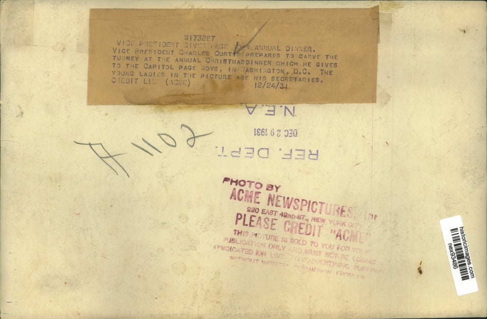 1931 Press Photo Vice President Charles Curtis Carving Turkey Christmas Dinner