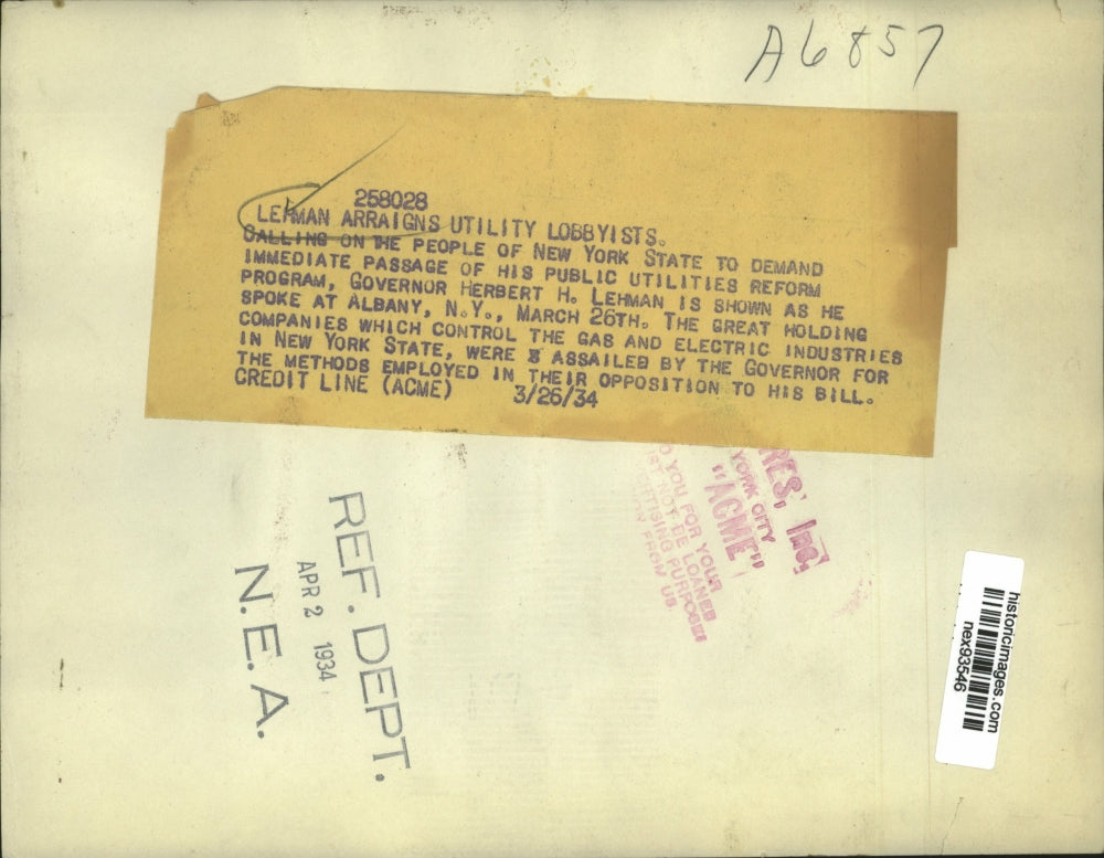 1934 Press Photo Governor Herbert H Lehman Discussing Utility Lobbyists