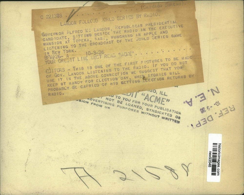 1936 Press Photo Governor Alfred Landon Republican Presidential Candidate