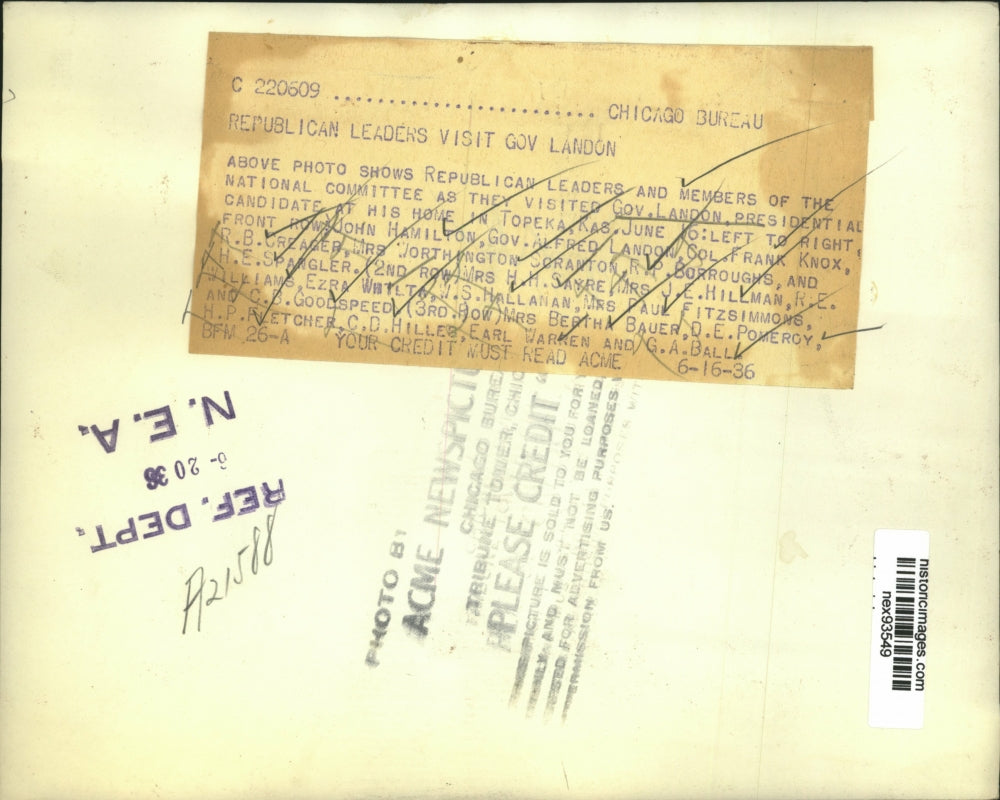 1936 Press Photo Governor Alfred Landon with Republican Leaders