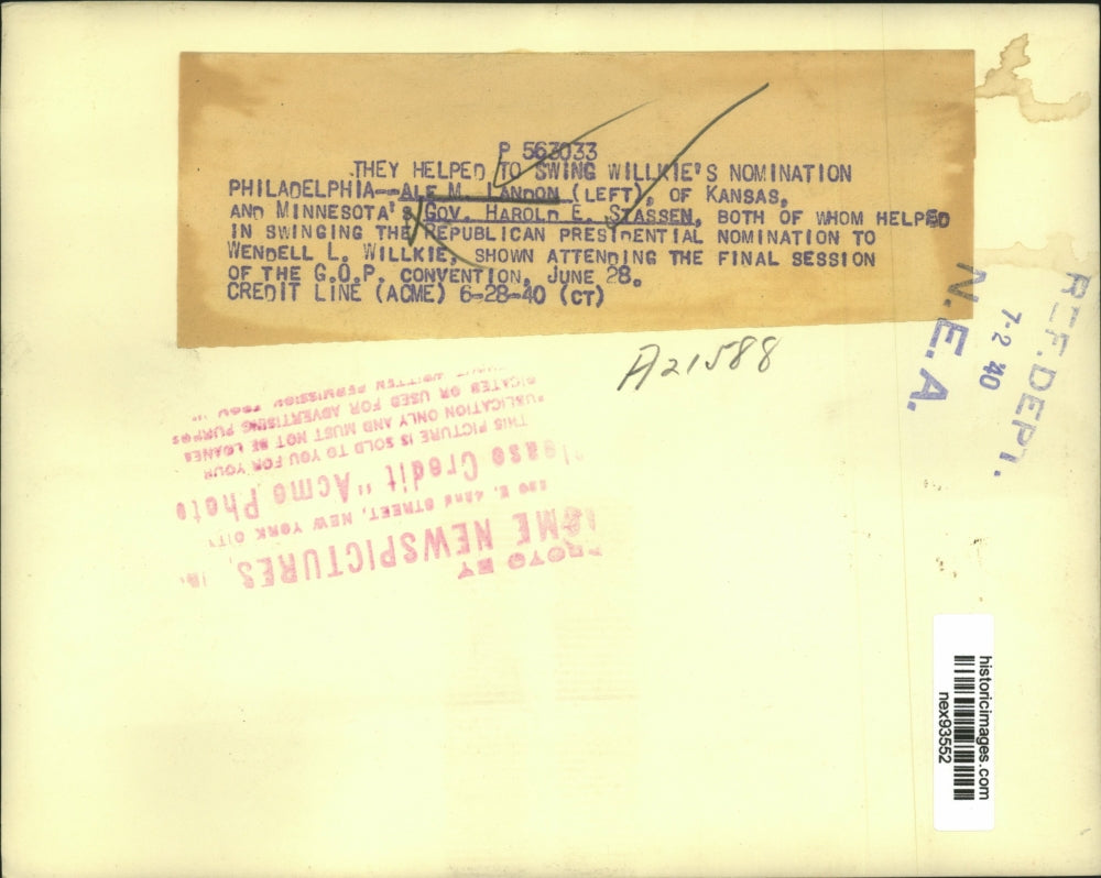 1940 Press Photo Governor Alfred Landon & Gov Stassen at Republican Convention