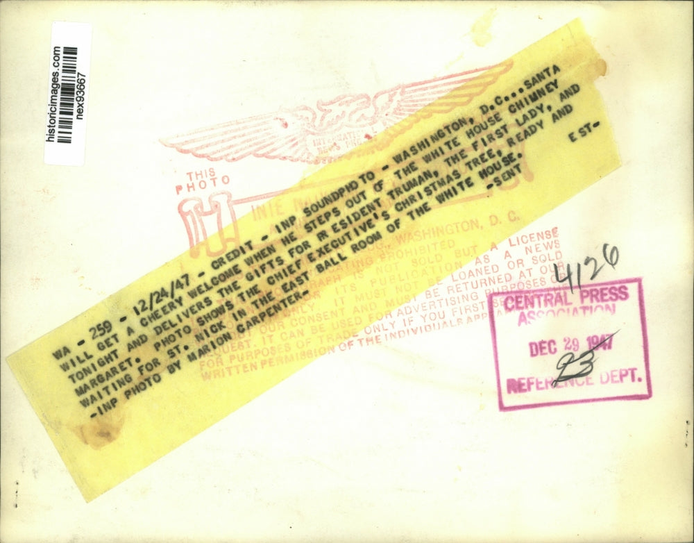 1947 Press Photo East Ballroom of White House Decorated for Christmas