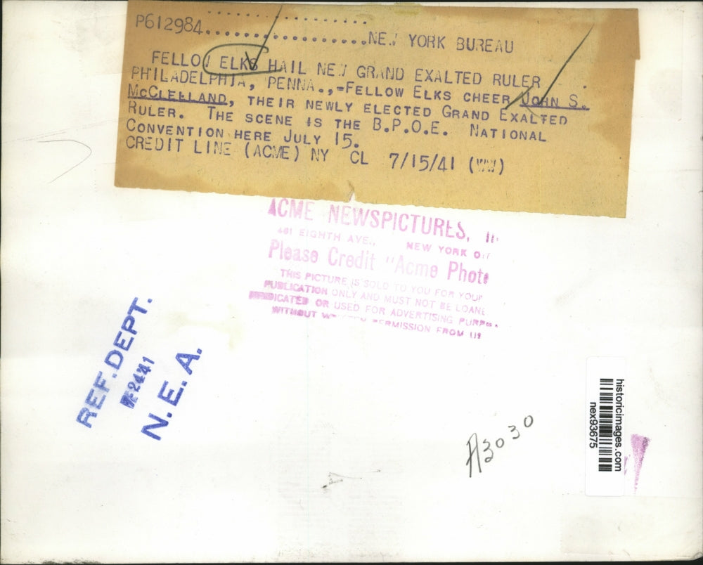 1941 Press Photo Fellow Elks Cheer John S McClelland of Grand Exalted Ruler