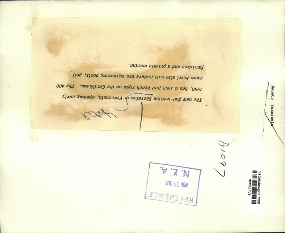 1962 Press Photo Sheraton Hotel in Venezuela on Caribbean Beach - nex93759