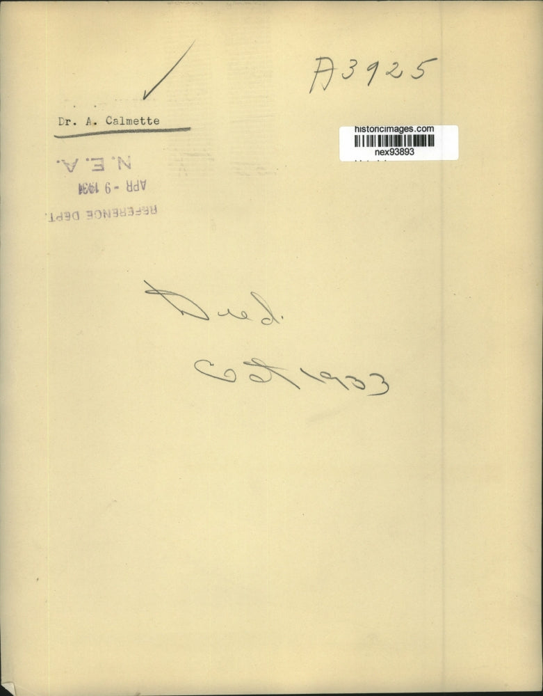 1931 Press Photo Dr A Calmette