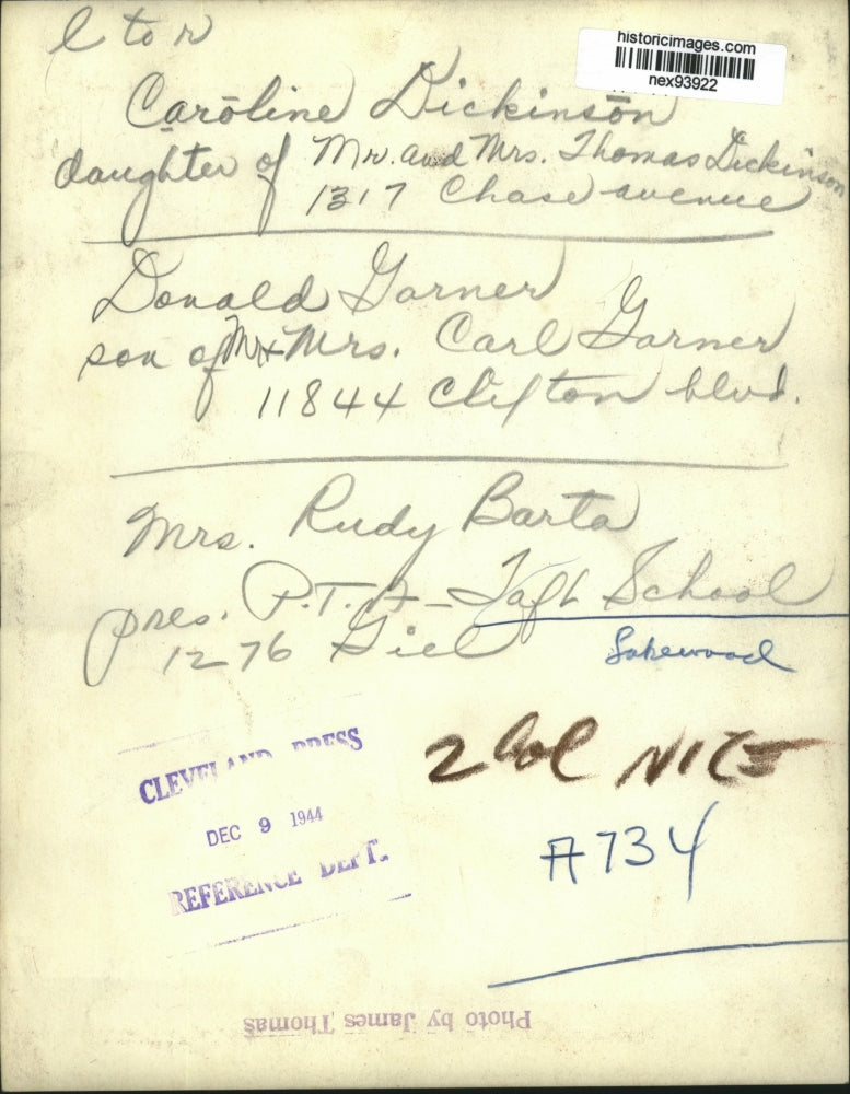 1944 Press Photo Caroline Dickinson, Donald Garner & Mrs Rudy Barta Pres PTA