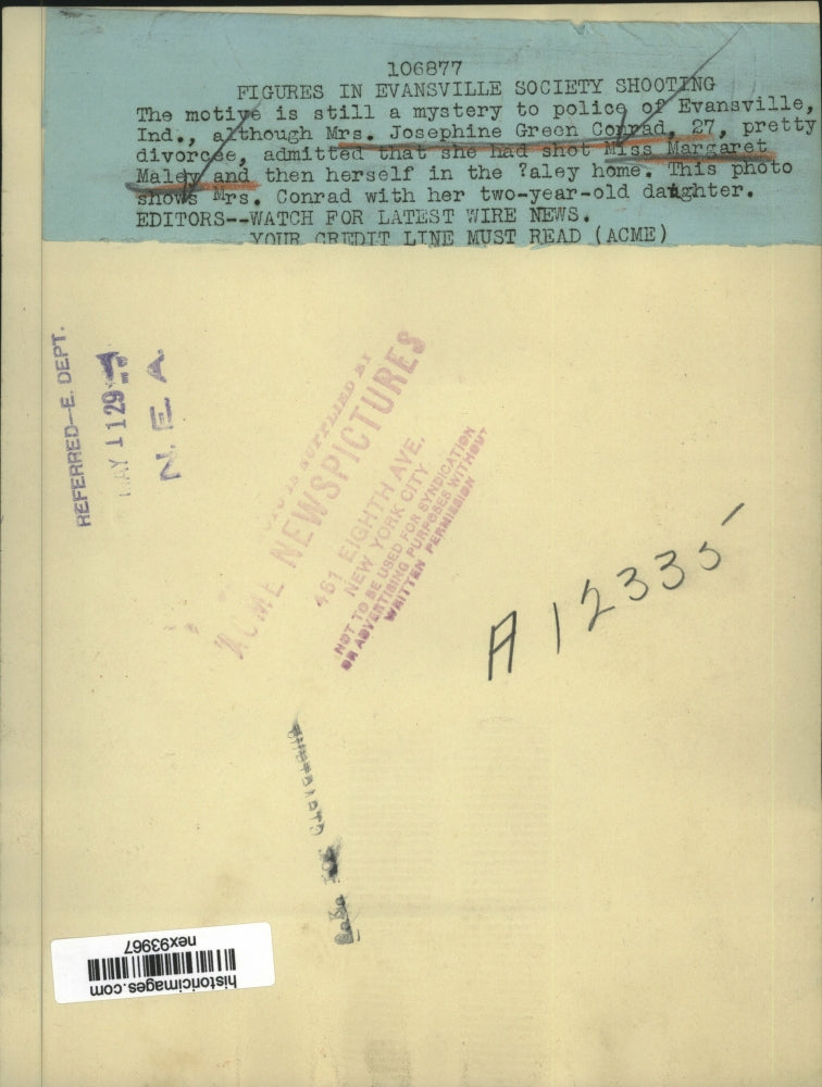 1929 Press Photo Mrs Josephine Green Conrad Admitted Shooting Margaret Maley