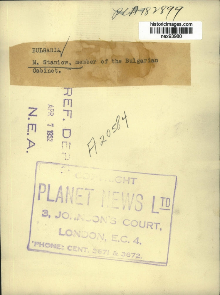 1932 Press Photo M Staniow Member of Bulgarian Cabinet