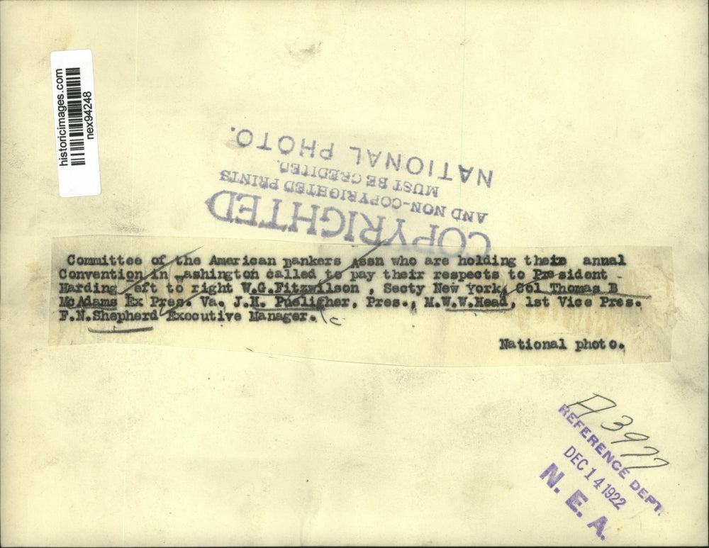 1922 Press Photo Committee of American Bankers Asscn Fitzwilson, McAdams & Head