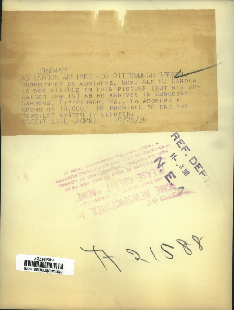 1936 Press Photo Governor Alf Landon with His Supporters