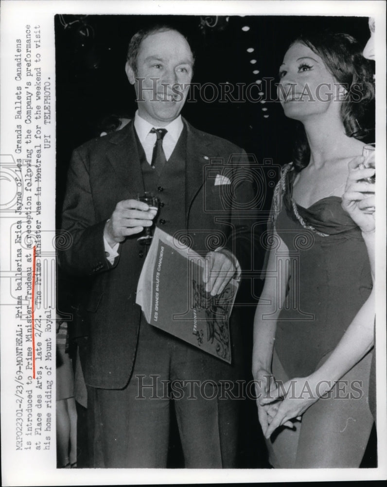 Load image into Gallery viewer, 1969 Press Photo Prime Minister Trudeau &amp; Ballerina Erica Jayne of Canada
