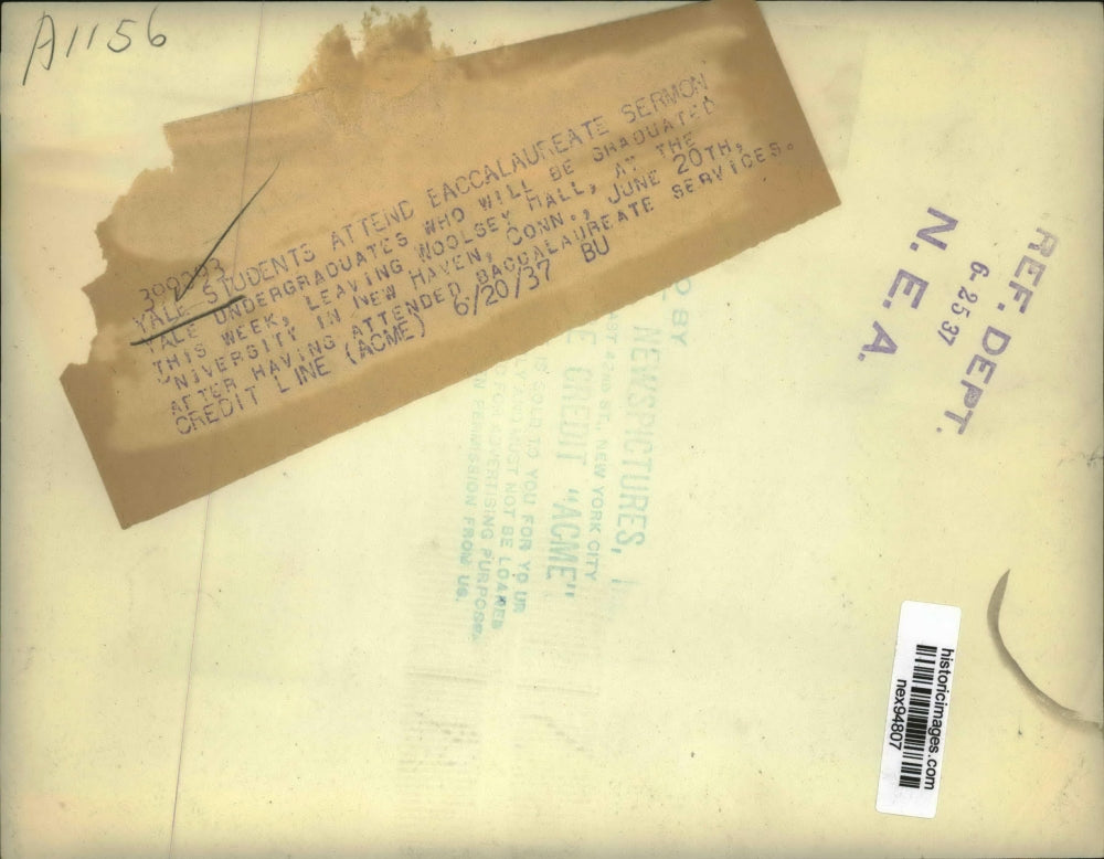 1937 Press Photo Undergraduates of Yale Attending Baccalaureate Services