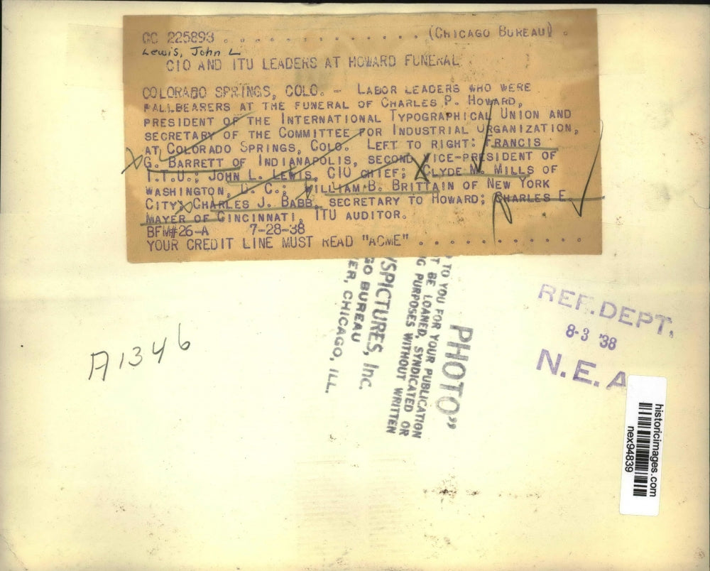 1938 Press Photo Cio & ITU Leaders at Funeral of Union Pres Charles Howard