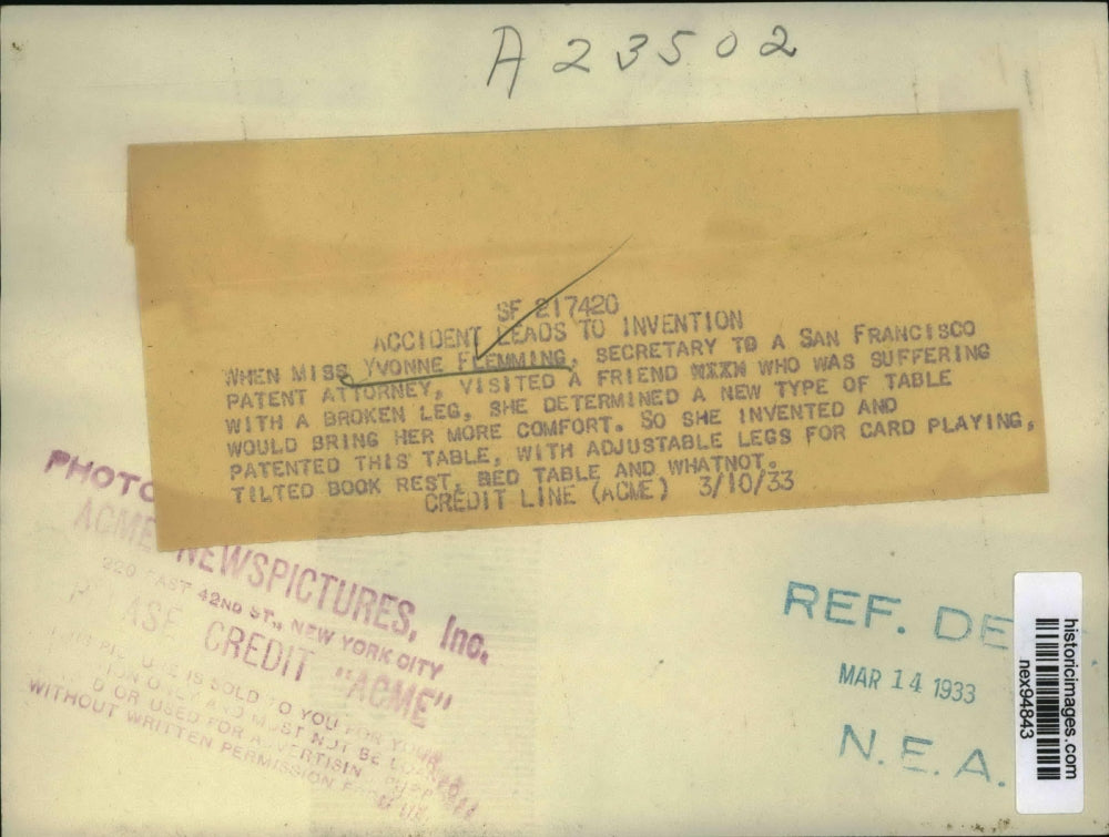 1933 Press Photo Yvonne Flemming Secretary to San Francisco Patent Attorney