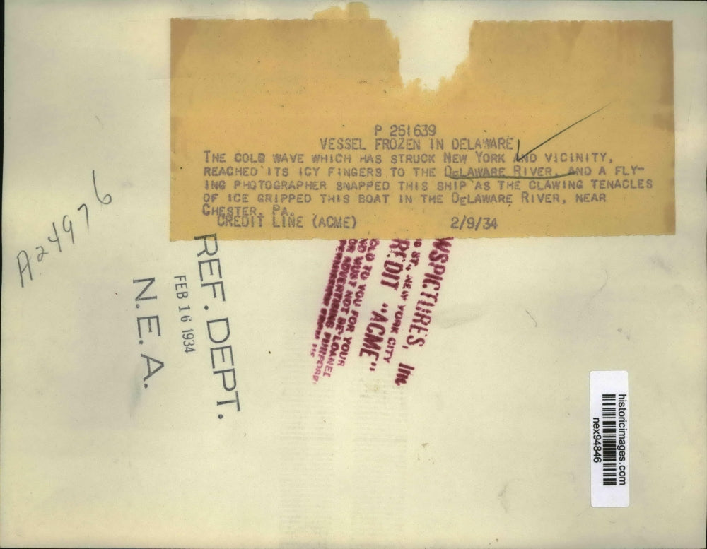 1934 Press Photo Cold Wave In New York Area Ice Jam in Delaware River