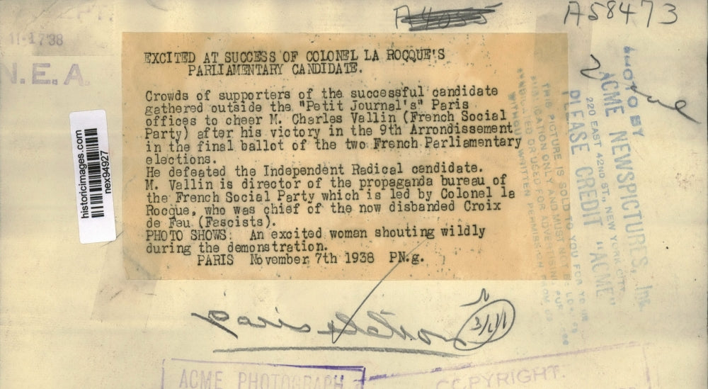 1938 Press Photo Colonel La Rocque Parliamentary Candidate M Charels Vallin