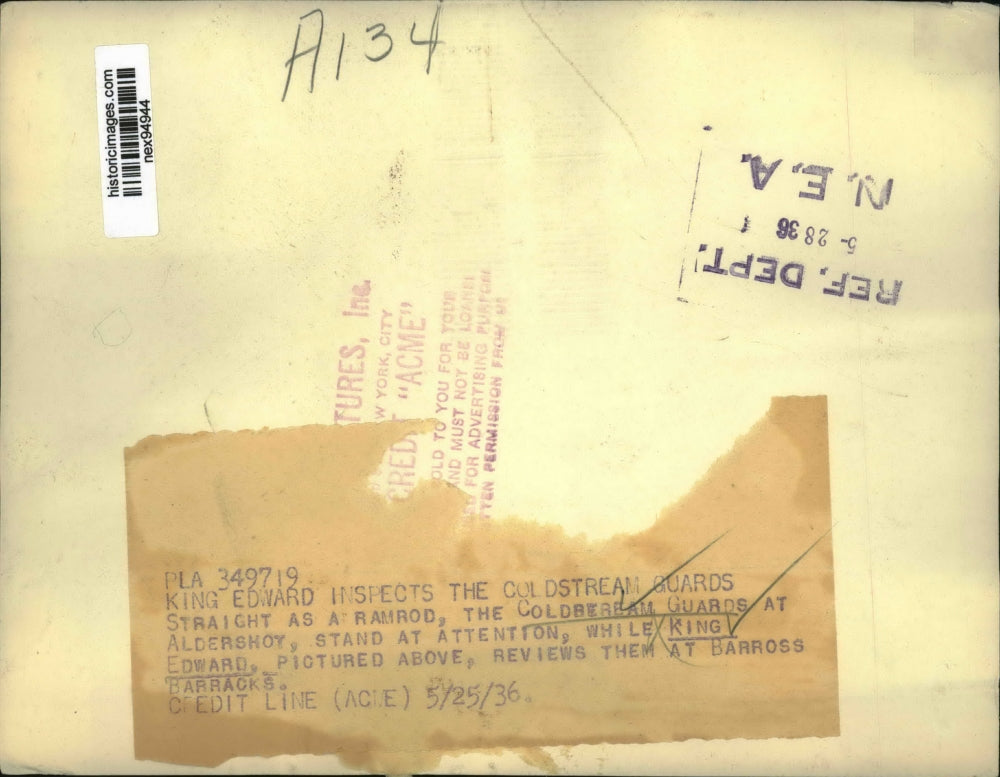 1936 Press Photo King Edwards Reviews The Coldstream Guard at Aldershoy