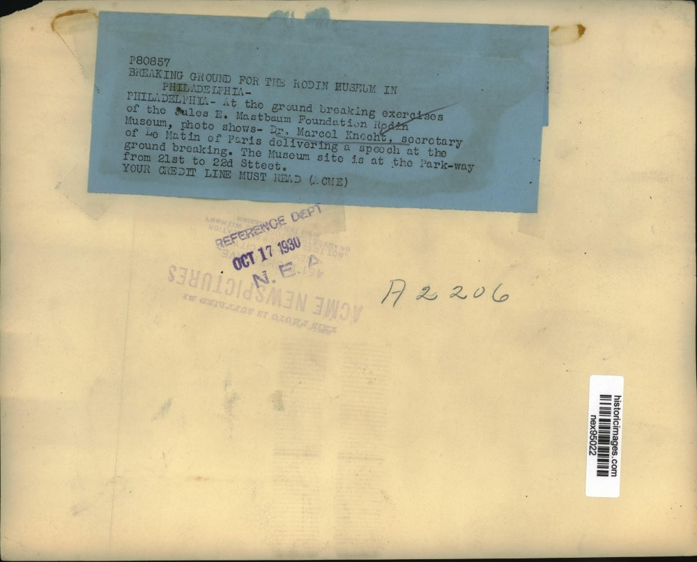 1930 Press Photo Dr Marcel Knocht Secretary of Le Matin of Paris Groundbreaking