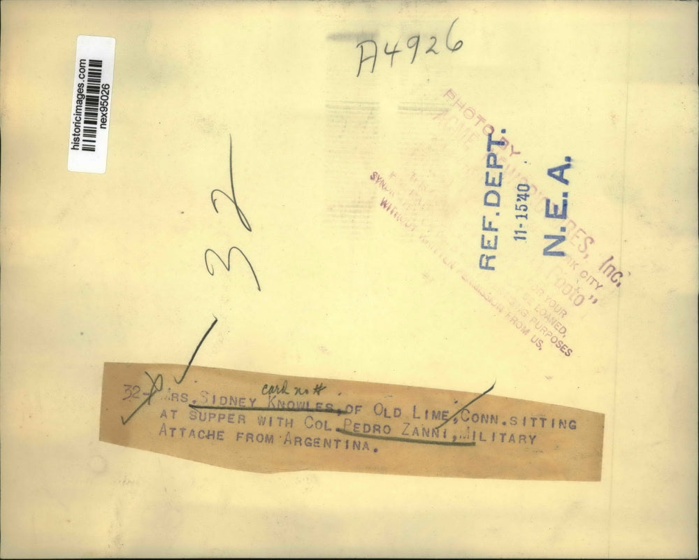 1940 Press Photo Mrs Sidney Knowler & Colonel Pedro Zanni of Argentina