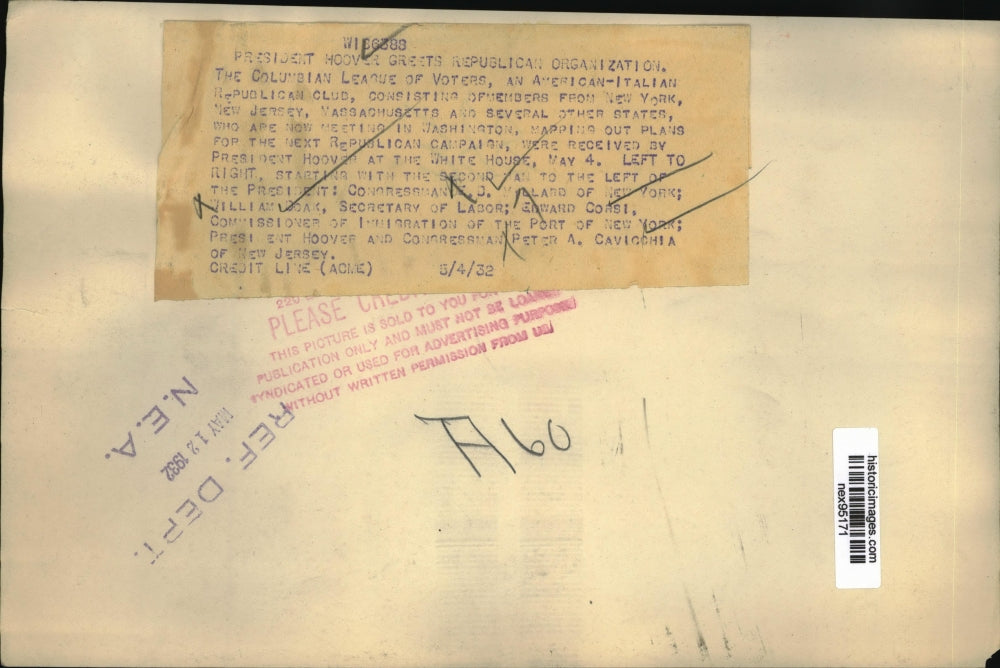 1932 Press Photo President Hoover Columbian League of Voters E Corsi P Cavigghia