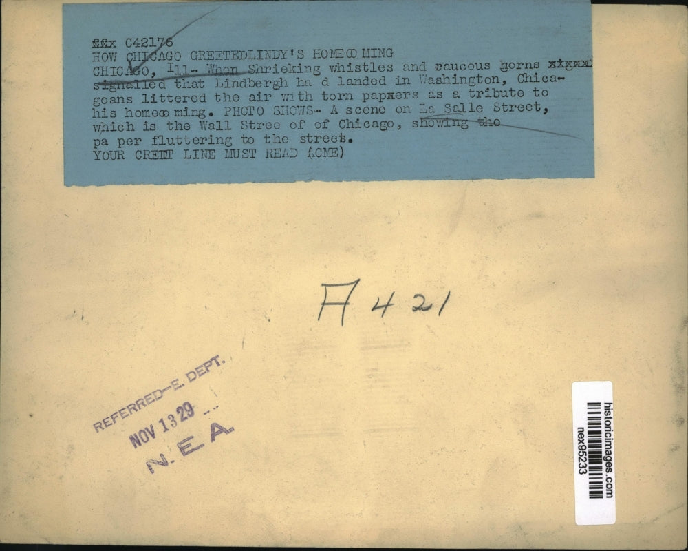 1929 Press Photo Charles Lindbergh Landing Celebration in Chicago Illinois