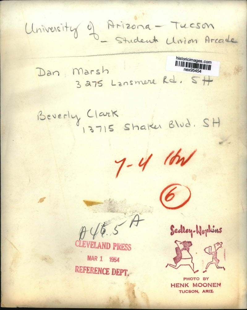 1954 Press Photo Dan Marsh & Beverly Clark Students of University of Arizona