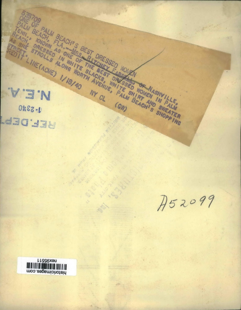 1940 Press Photo Mrs Ritchey Farrell One of Palm Beach's Best Dressed Women