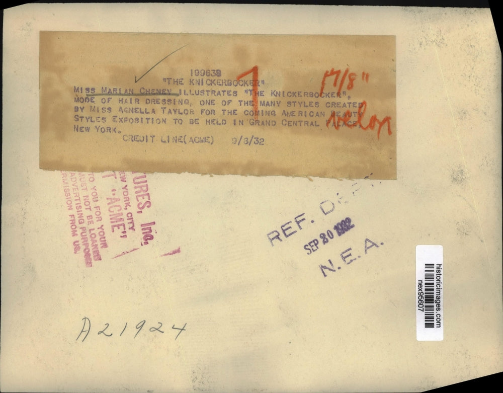 1932 Press Photo Marlan Cheney with Knickerbocker Hair Dressing Beauty Expo