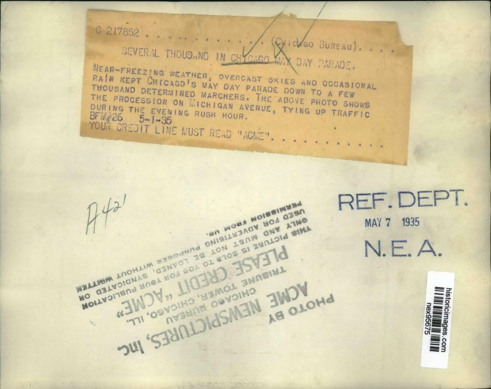 1935 Press Photo Chicago May Day Parade in Cold Weather on Michigan Ave