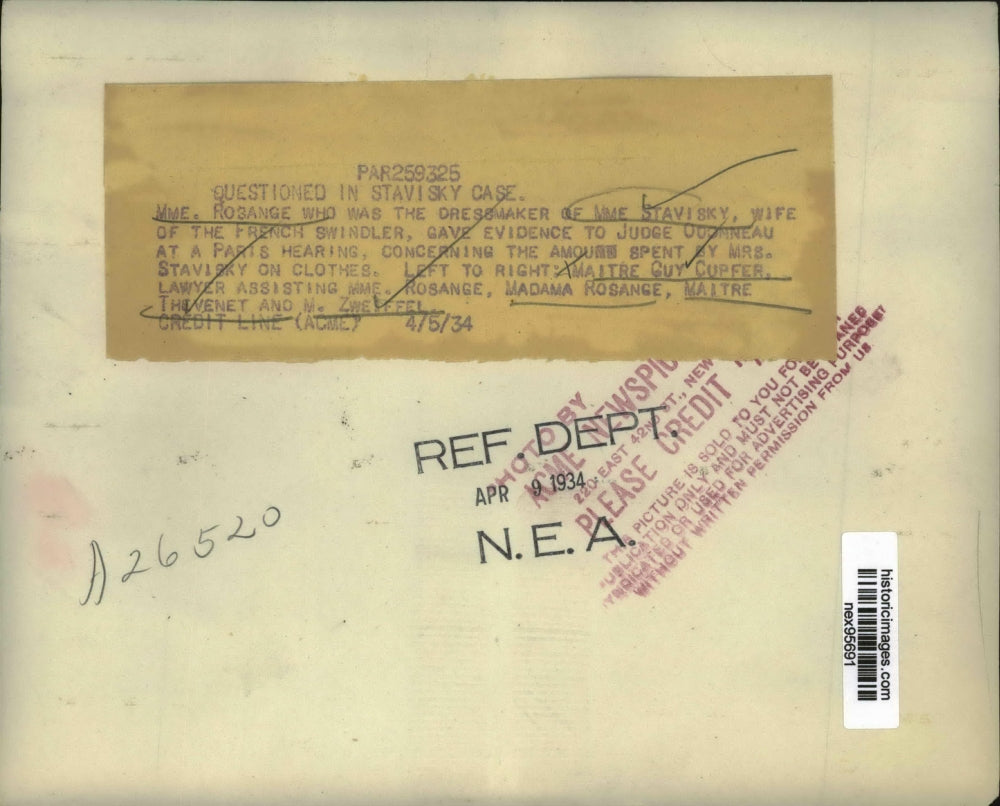 1934 Press Photo Mme Rosange Dressmaker of Mme Stavisky Wife French Swindler