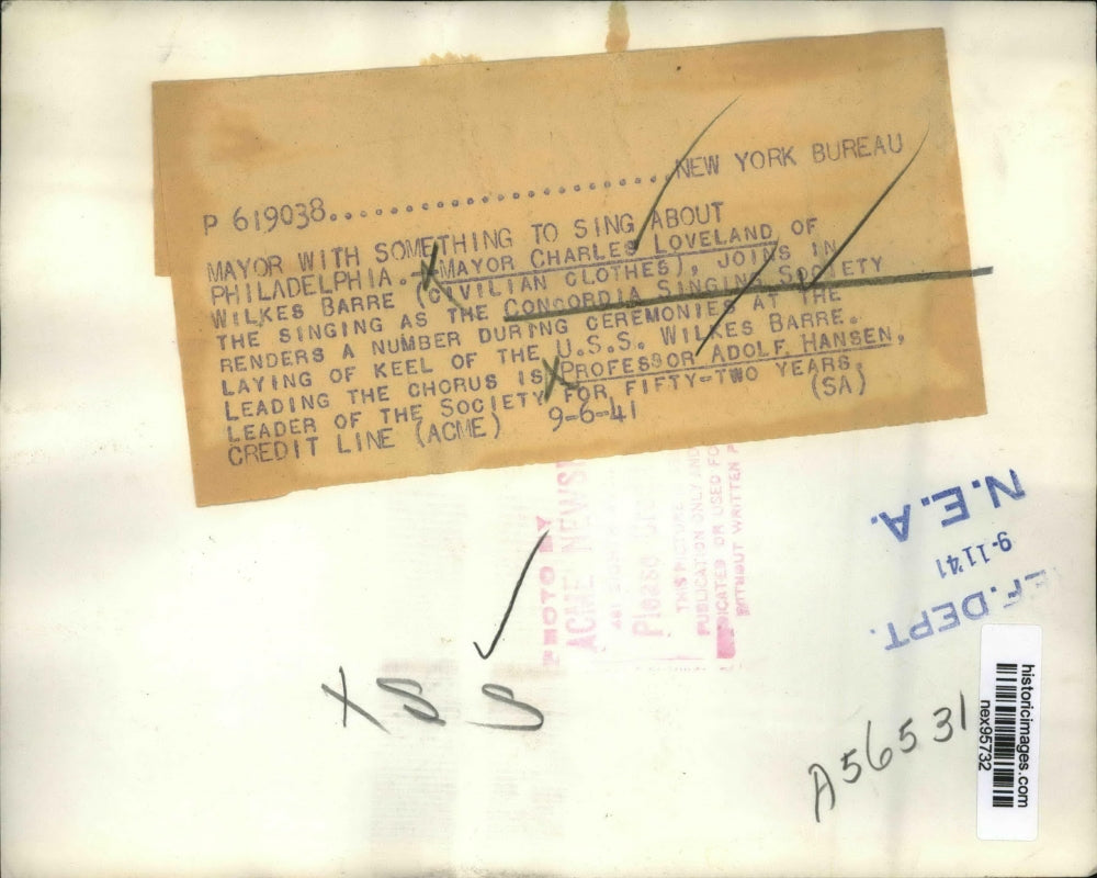 1941 Press Photo Mayor Charles Loveland Sings with Concordia Singing Society